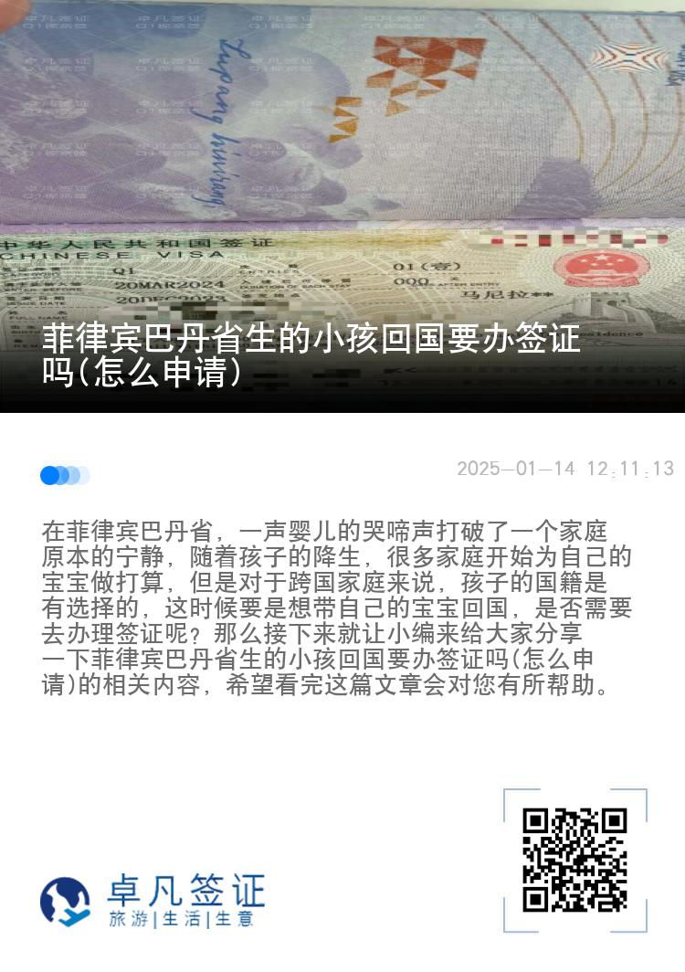 菲律宾巴丹省生的小孩回国要办签证吗(怎么申请)
